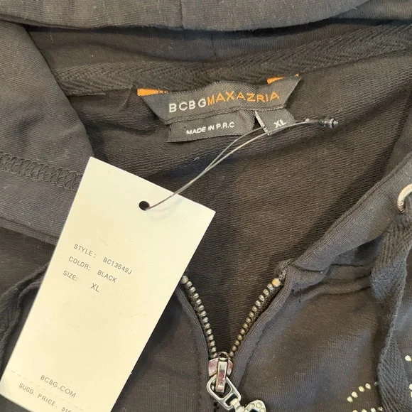 BCBG Maxazria:XL Black Hoodie and Pants Set with Red Accents 95% Cotton Pockets - Picture 6 of 16